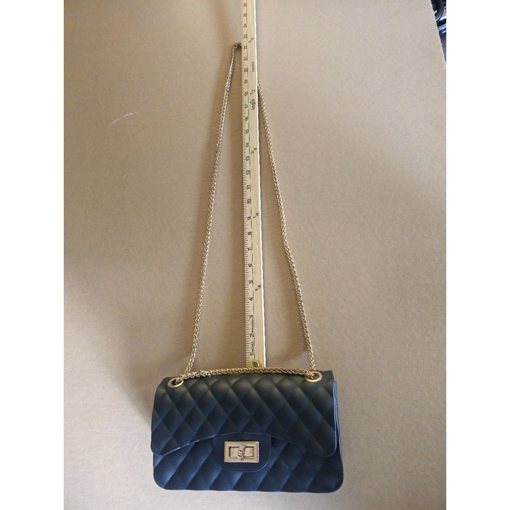 Women's Small Black Quilted Crossbody Or Shoulder Bag Gold Chain Strap Turn Lock - Picture 5 of 12